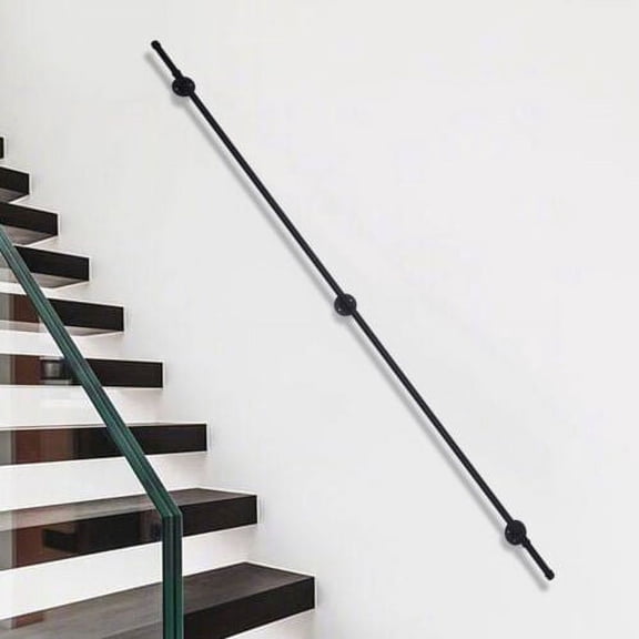 Steel Pipe Stair Handrail Staircase Handrail Outdoor 8 FT Black for Wall Mount