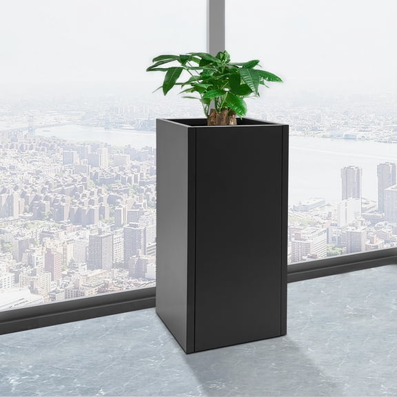 Steel Planter Box, Large Raised Garden Bed, 14x14x30 Inch Black Outdoor Planter Box with Adjustable Shelf for Patio Gardening, Deck, Backyard