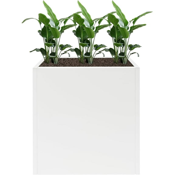 Steel Planter with Removable Shelf | Tall Rectangular Planter for Outdoor Patio/Porch | Durable All-Weather Use | Modern Design for , Flowers, Garden (White)