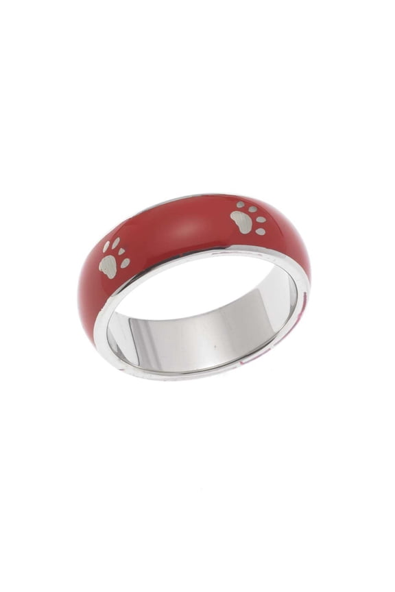 Steel Plated Enamel Paw Print Ring - Red or Purple size 8