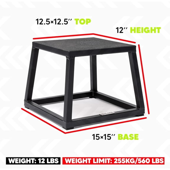 Steel Plyo Box 12-18-24 Inch High Anti-Slip Pre-Assembled Plyometric Jump Box for Home Gym Conditioning and Strength Training (Sold Individually) Plyometric Platform Step