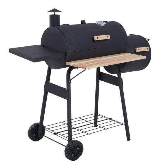 " Steel Portable Backyard Charcoal BBQ Grill and Offset Smoker Combo with Wheels