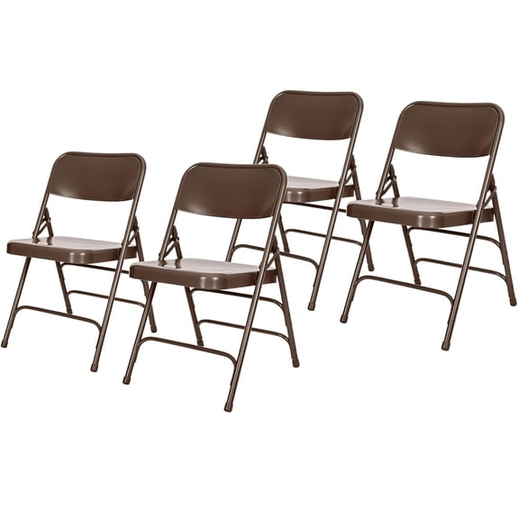 Steel Portable Folding Chairs by National Public Seating – 300 Series Premium Heavy-Duty Foldable Chairs for Indoor & Outdoor, Set of 4 – Comfortable, Durable, Institutional-Grade, Brown