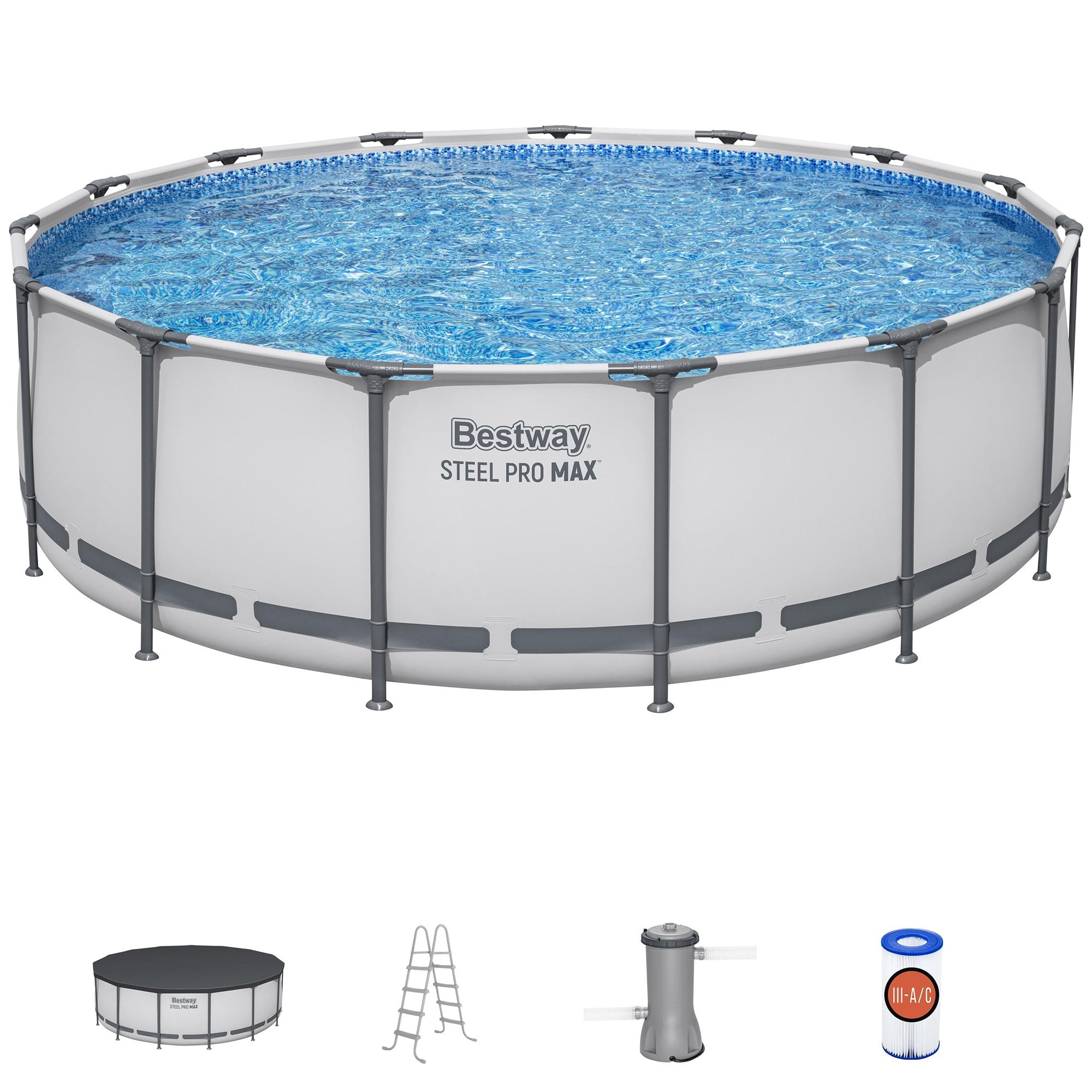 Bestway Steel Pro MAX 15' x 48" Prismatic Stone Pool Set| Durable Construction, Easy Assembly, and All-Inclusive Accessories - above ground pool set with filter pump, ladder, and pool cover