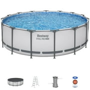 Bestway Steel Pro MAX 15 x 48 Prismatic Stone Pool Set| Durable Construction, Easy Assembly, and All-Inclusive Accessories - above ground pool set with filter pump, ladder, and pool cover