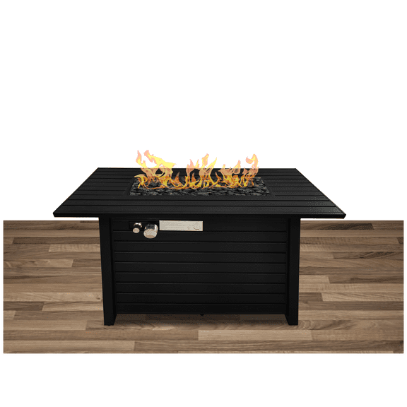 Steel Propane/Natural Gas Outdoor Fire Pit Table with Lid, Black Finish, Modern Garden & Outdoor Stone Look Fireplace