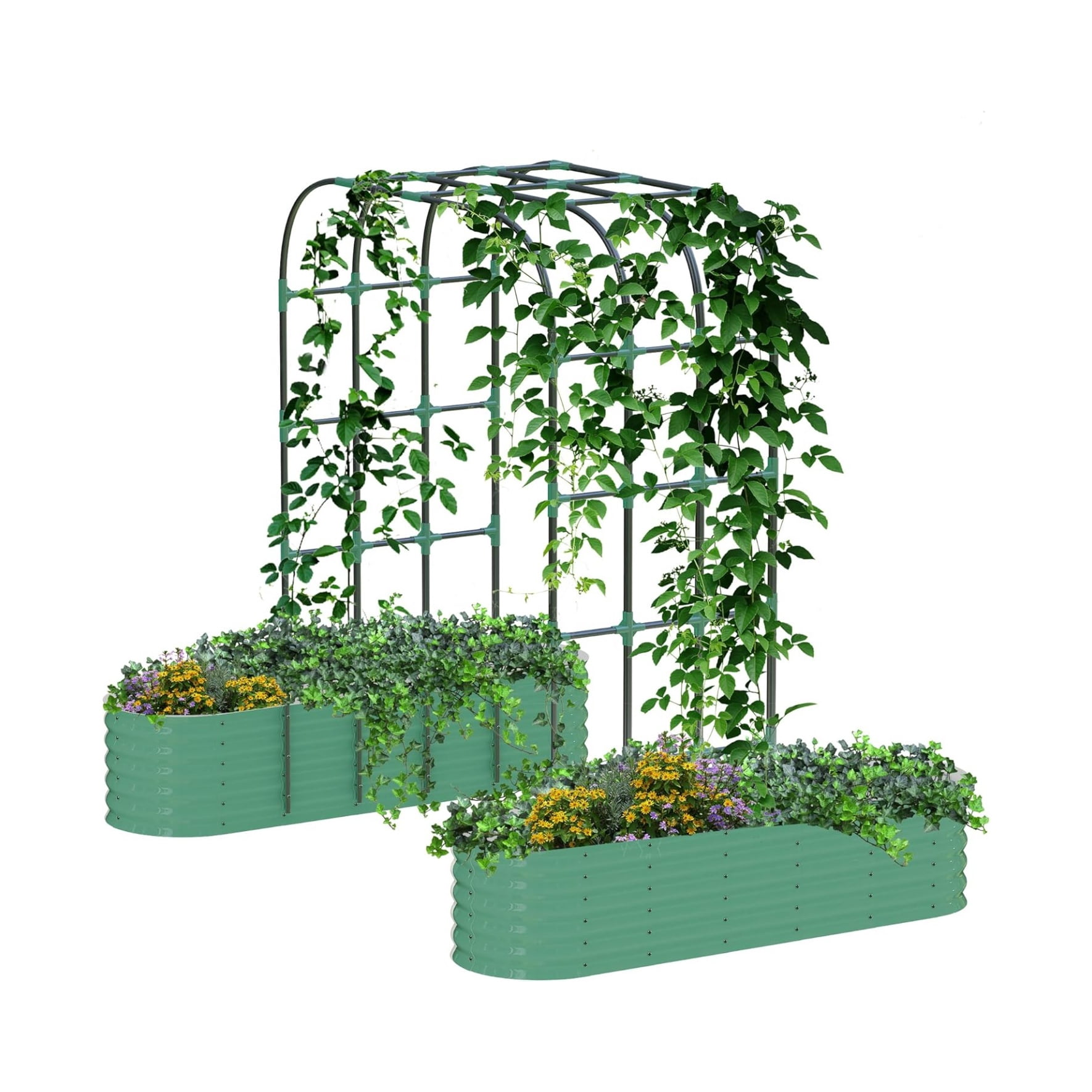 Steel Raised Garden Bed Kit with 89" Rust-Proofs Trellis Arch - 2 in 1 Vertical Gardening System for Climbing Plants & Flowers | Heavys-Duty Outdoor Planter Box Tool-Free Assembly