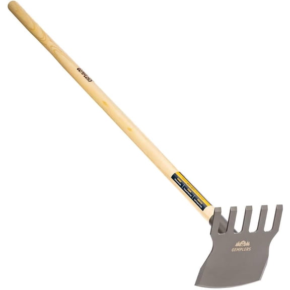 Steel Rake Hoe with Wood Handle, 5 Wide Tines, Multi-Purpose Tool for Gardening, Planting, and Fire Prevention, Commercial Grade