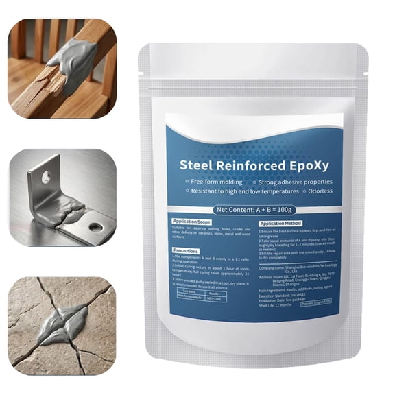 Steel Reinforced Epoxy Putty, 2-Part All Purpose Repair Putty, Waterproof Heat Resistant Epoxy Clay for Metal Wood Tile Ceramic Plastic, Crack Hole Filler for Pipe Repair