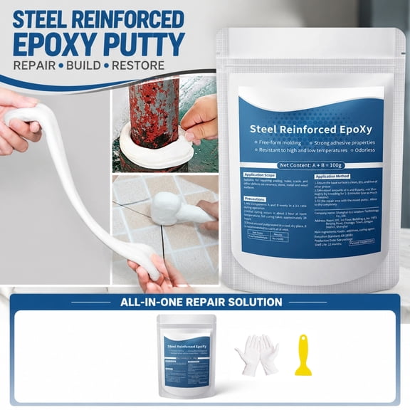 Steel Reinforced Two Part Epoxy Putty Waterproof High Temp Resistant Repair Compound Odorless Hole Leak Filler for Plumbing Metal Wood Ceramic Concrete Crack Fix Household Industrial Repair Supply