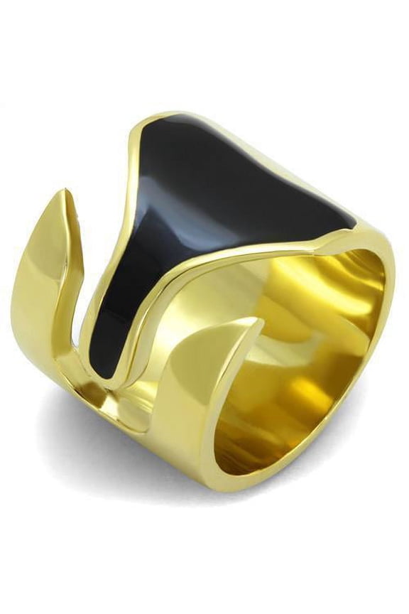 Steel Ring Epoxy Jet TK1860 for Women Jet Stone Color Style Plating Size 8