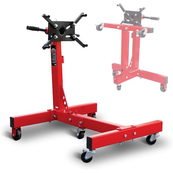 Steel Rotating Engine Motor Stand,3/4 Ton (1,500 lbs) Capacity with Foldable Frame,5 Casters, 4 Adjustable Arms,360 Degree Head,for Vehicle Maintenance, Auto Repair,Red,AT37912-1