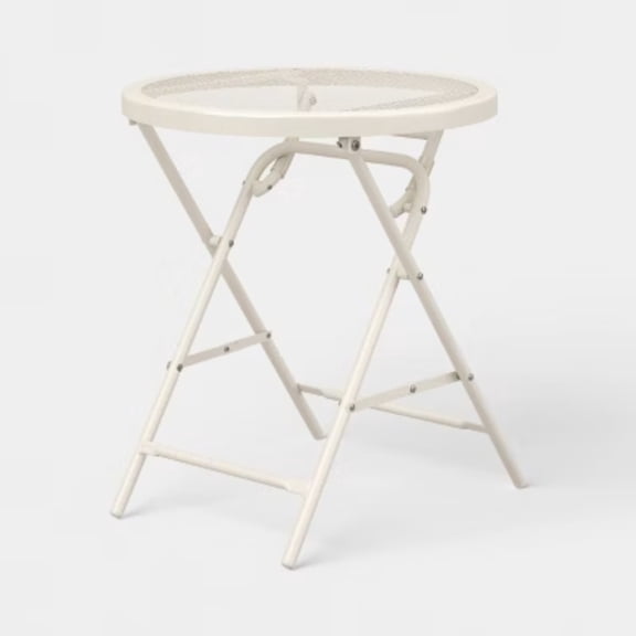 Steel Round Metal Mesh Accent Patio End Table Ivory