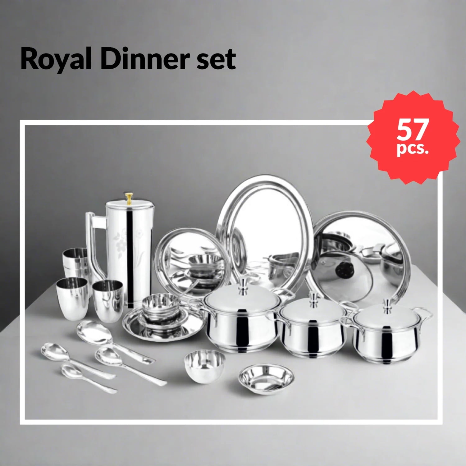 Steel Royal Dinner Set 57 Pieces Laser engraving Design Family Dinnerware set