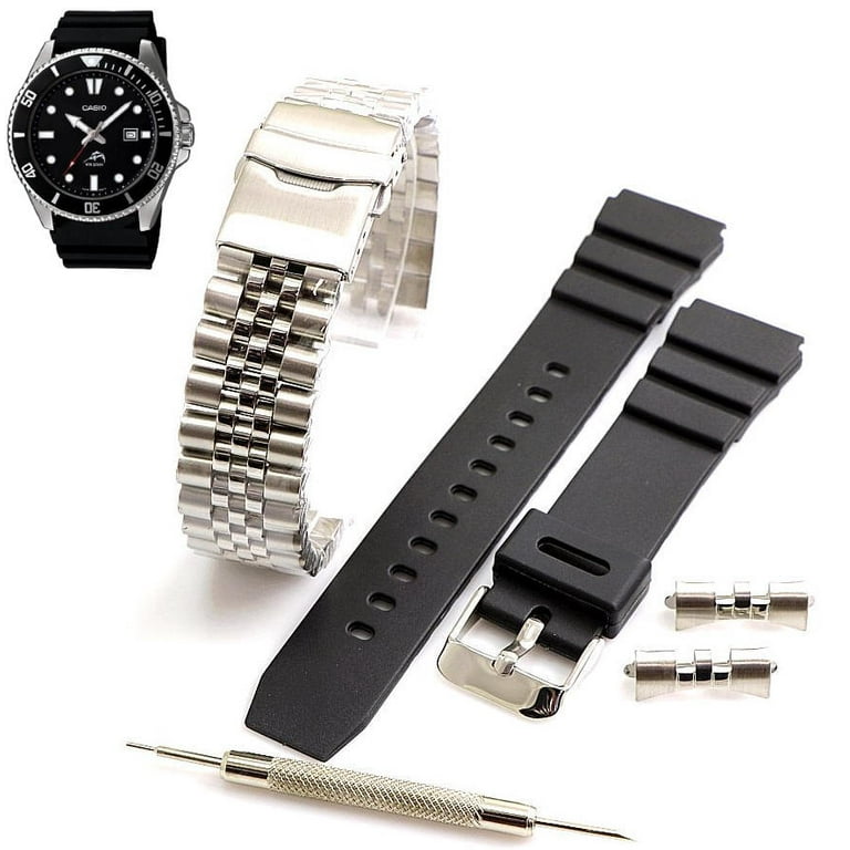 Steel Rubber Replacement Watch Band Fits Casio DURO MDV 106 MDV106D 1A1V