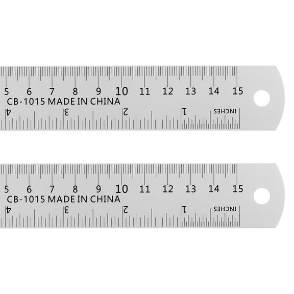Steel Ruler 15cm 6 Inch Aluminum with Conversion Table, 2 Pieces
