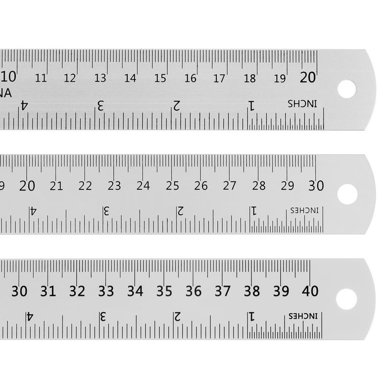 Steel Ruler 20cm 8 Inch, 30cm 12 Inch, 40cm 16 Inch with Conversion Table,  3 Pieces