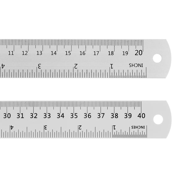 Steel Ruler 20cm 8 Inch & 40cm 16 Inch Metal with Conversion Table, 2 Pieces