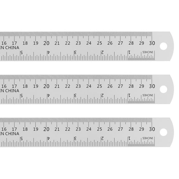 Steel Ruler 30cm 12 Inch Aluminum with Conversion Table, 3 Pieces