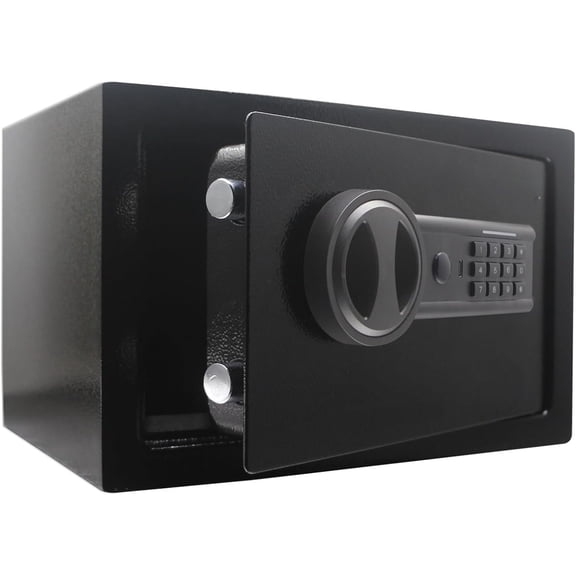 Steel Safe Lock Box with Keypad and Power Input Port,for , , Documents, 12.2" W x 7.87" D x 7.87" H (Black, 0.44 Cubic )