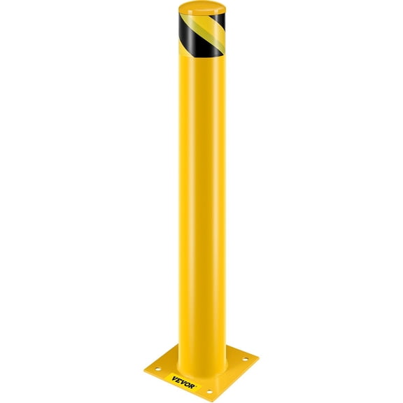 Safety Bollard Barrier 4.5 Inch OD 36 Inch Height Yellow Powder Coated Steel Pipe with 4 Anchor Bolts for Traffic Areas