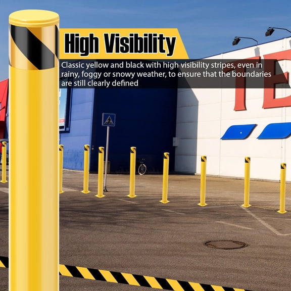 Steel Safety Bollard Posts 24" High x 4" Diameter Removable Yellow Parking Barrier with Anchor 2-pack Yellow