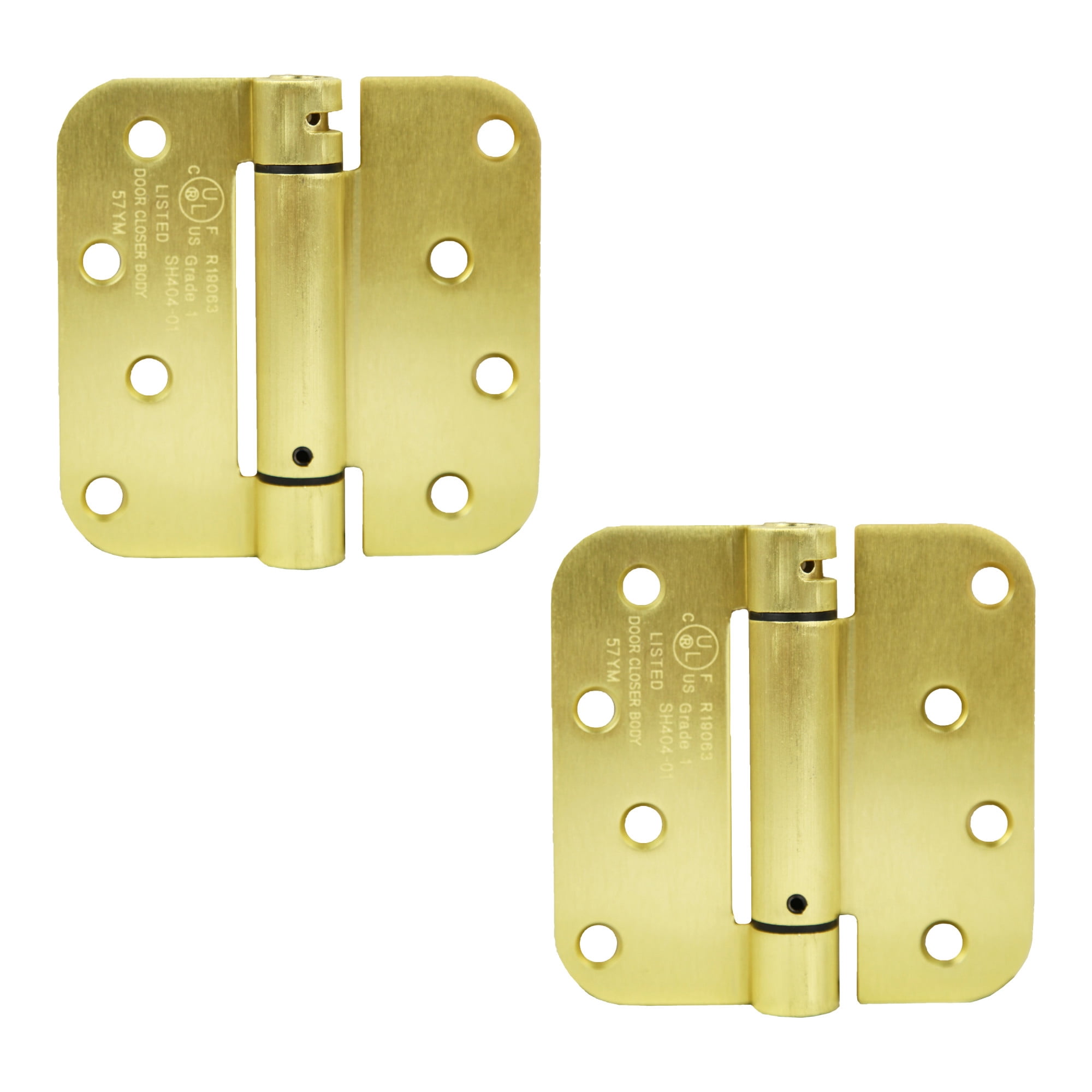 Steel Self Closing Door Hinge, 4 in. x 4 in., 5/8 in. Radius, Satin Brass, 2-Pack