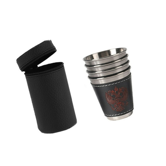 Steel Shot Glass Set with Leather Cover, 30/70/180ml Capacity, Portable for Parties & Travel