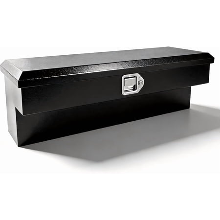 Steel Side Mount Tool Box, Truck Side Tool Box Pickup Rail Storage ToolBox with Lock Latch and Keys, Black