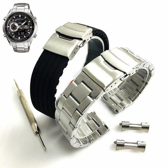 Steel & Silicone Replacement Watch Band Fits Casio Edifice EFA-133 EFA133D-1A
