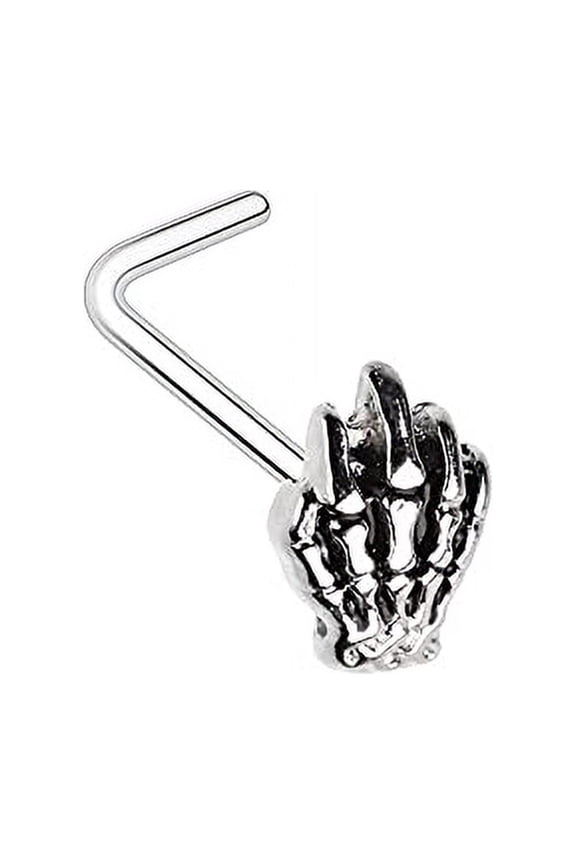 Steel Skeleton Hand L-Shape Nose Ring Stud
