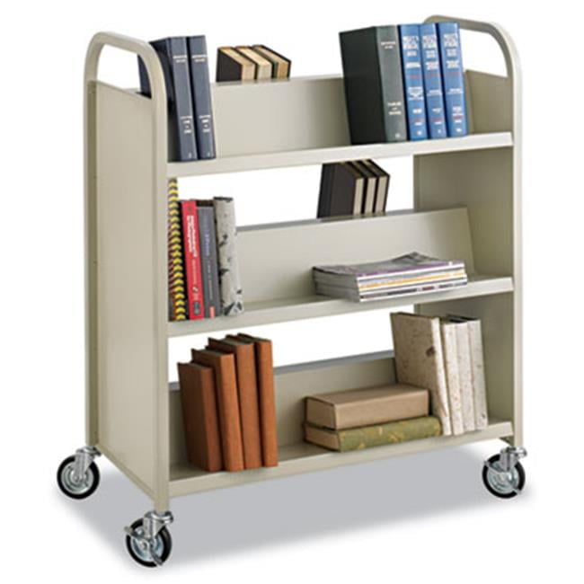 Sand Powder-Coated Steel 6-Shelf Double-Sided Book Cart