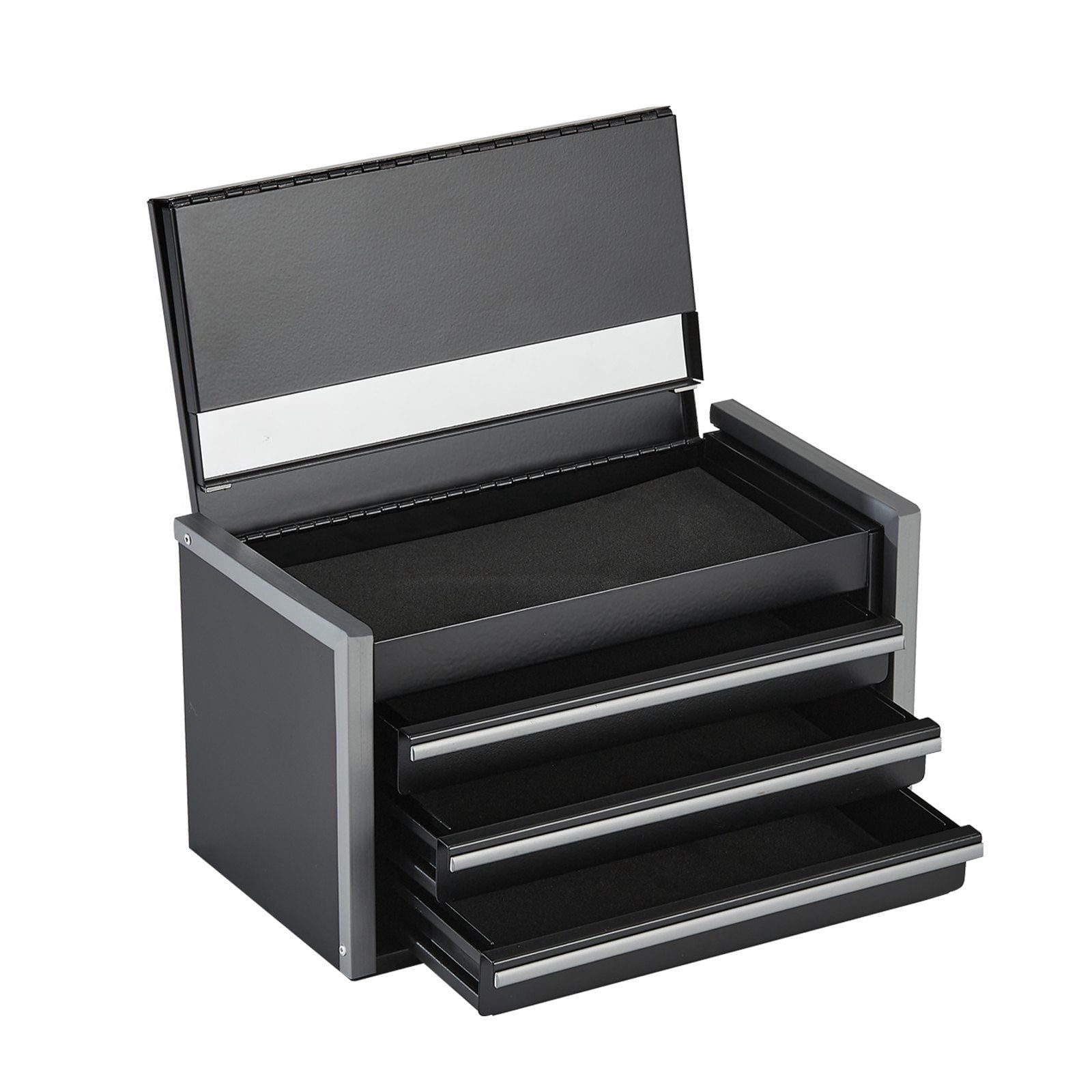 Steel Small Metal Tool Box 8.6 Inch Small Triple Drawer Type with Ball Bearing Slides Powder Coated Black with PP Floor Pads