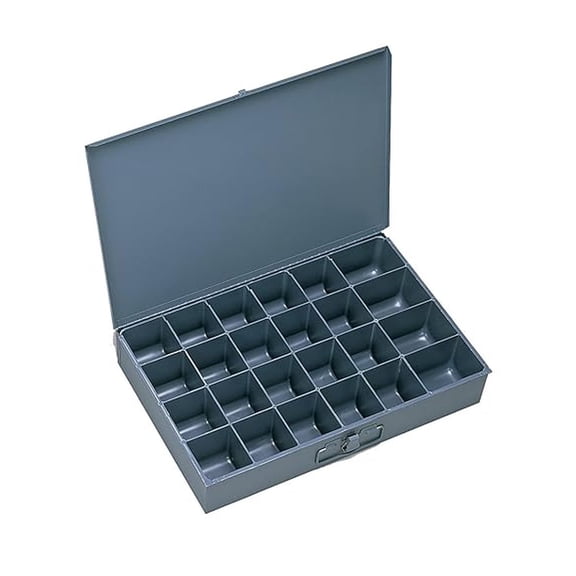 Steel Small Parts Organizer Box, 24 Compartment - 13-3/8" x 9-1/4" x 2" - Gray Cold Rolled Steel Storage Container for Hardware, Crafts, Fishing Tackle