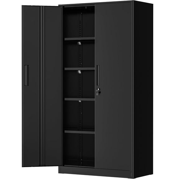 Steel SnapIt Storage Cabinet 72 Inch Locking Metal Garage Organizer with 4 Adjustable Shelves, 2 Doors for Files Office Home Garage, Black