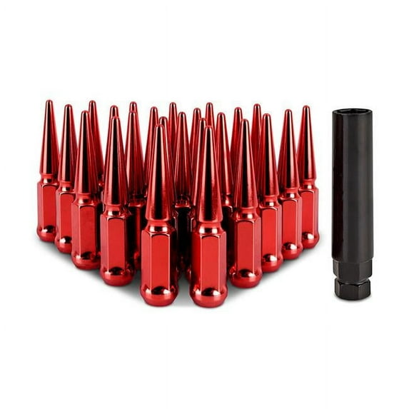 Steel Spiked Lug Nuts M12 x 1.5 Set, Red - 24 Piece