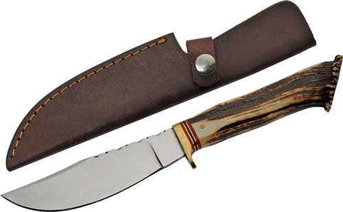Steel Stag SS-7030 Hunter Stag Horn 3.75" Stainless Steel w/Sheath Fixed Knife