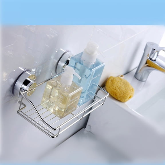 Steel Stainless Suction Cup Shower Caddy With 2 Suction Cups Removable Suction Cup Bathroom No Drilling Organizers For Bathroom Kitchen(Silver-One Size)