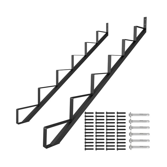 Steel Stair Riser 6 Step Stair Stringer for Deck Height 50in,Powder Coated Black,MAX Load Capacity:500lbs,2pcs