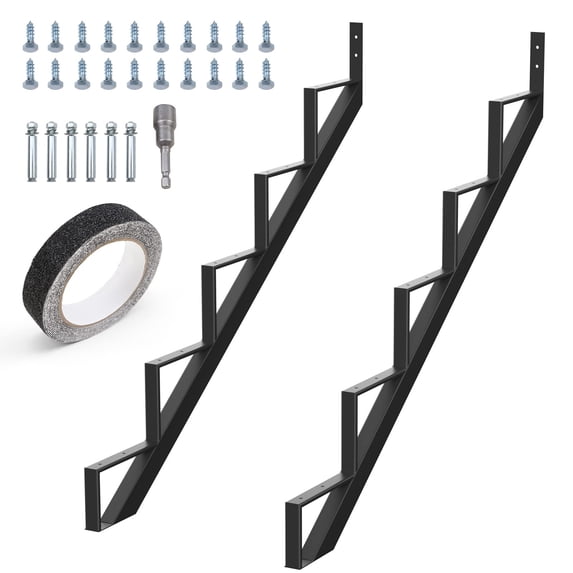 L23 Riser Frame Steel Stair Step Riser -5 Step for Deck Height 41.8 Inches Metal Stair ...