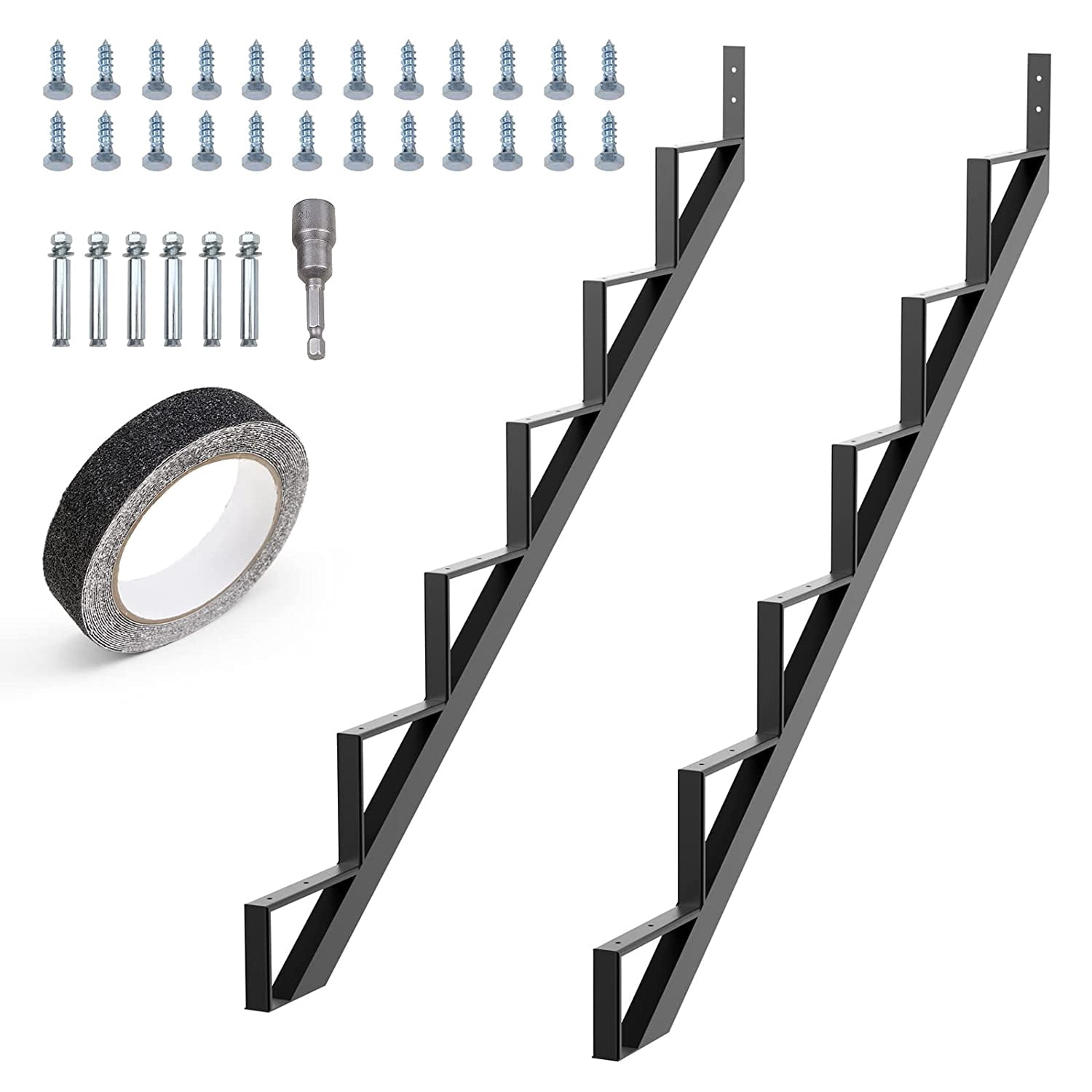 Steel Stringer Connection Steel Stair Step Riser -6 Step for Deck Height 49.4 Inches Metal Stair ...
