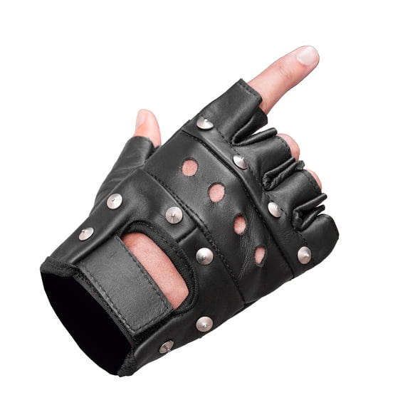 Steel Star - Men's Leather Motorcycle Fingerless Gloves
