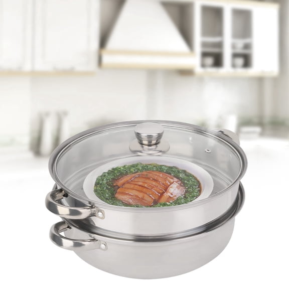 Steel Steamer Pot Stainless Steel Cookware 2-Layer Steamer Pot Double Boiler Soup Steaming for Kitchen Cooking