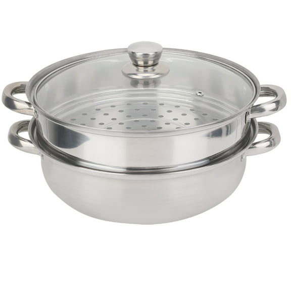Steel Steamer Pot Stainless Steel Cookware 2-Layer Steamer Pot Double Boiler Soup Steaming for Kitchen Cooking