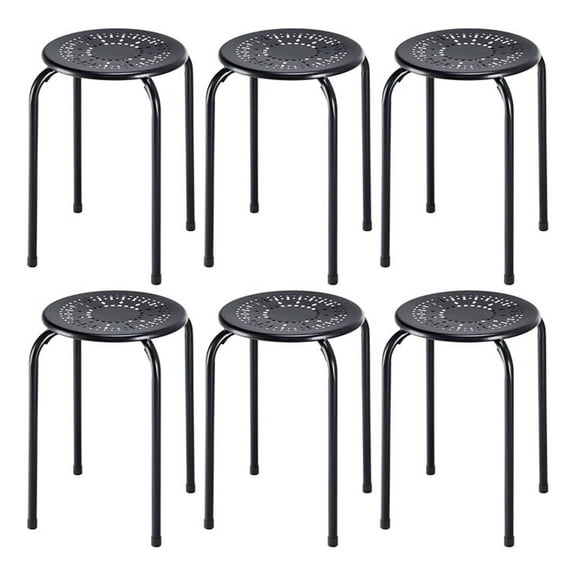 Steel Stool Set of 6, Stackable 17.5" Backless Nesting Stools, Metal Frame, Non-Slip Feet, Black - Home, Office, Classroom Seating