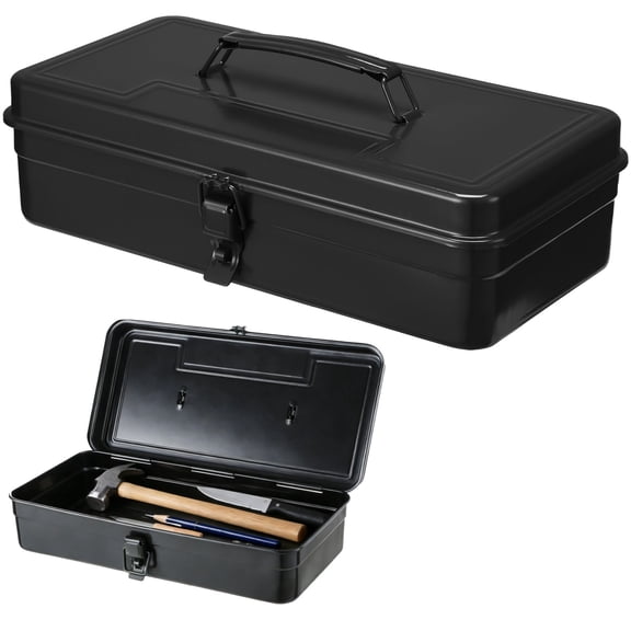 Steel Storage Box with Hinged Lid, Rectangular Empty Hinged Metal Tool Box, Metal Organizer with Secure Buckle for Scrapbook Stamps, Stationery, Sewing Supplies, Hand Tools