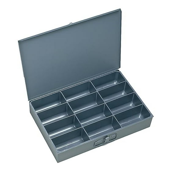 Steel Storage Box with 12 Compartments - 18x12x3 Inch Gray Organizer - Cold Rolled Steel Parts Box - Tool Storage, Craft Organizer, Hardware Storage