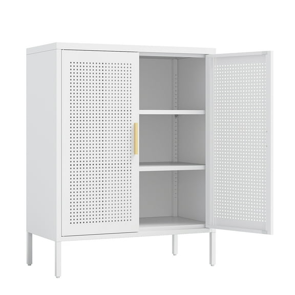 Steel Storage Cabinet with 2 Mesh Doors, 40''Tall Sideboard Buffet Cabinet with Handle and 2 Adjustable Shelves,Modern Metal File Cabinet for Home Office, School, Garage, Utility Room and Basement