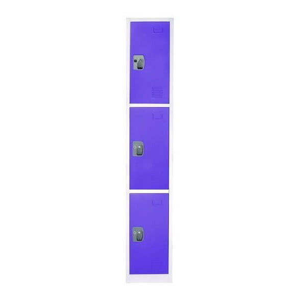 AdirOffice ALHI629203PUR Steel Storage Locker, 3 Compartment, 12 x 12 x 72 in., Purple