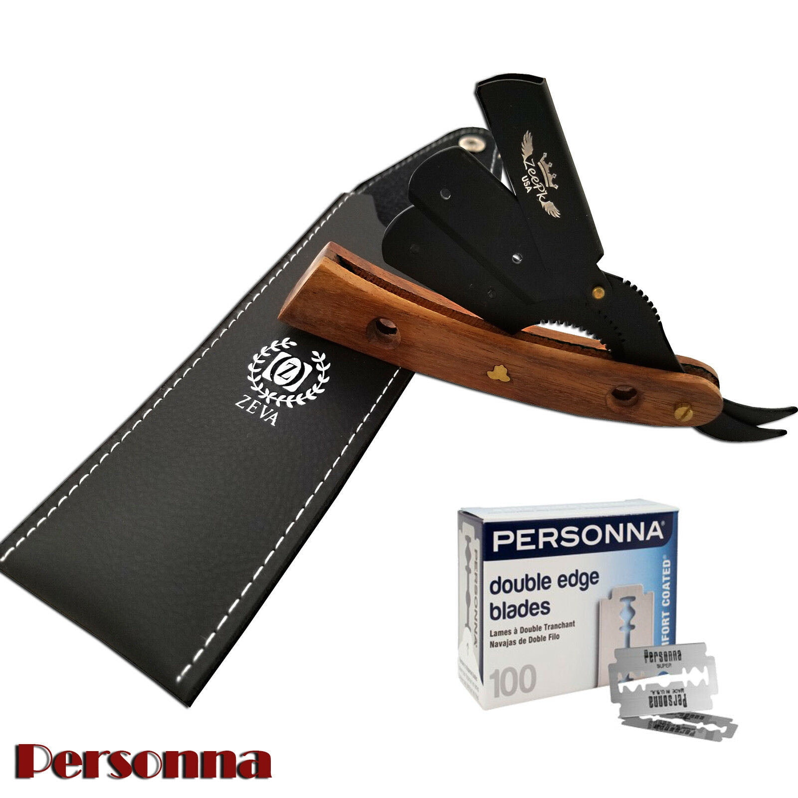 Steel Straight Razor w/ Wooden Handle USA BARBER SAFETY RAZOR SHAVETTE RASIEREN